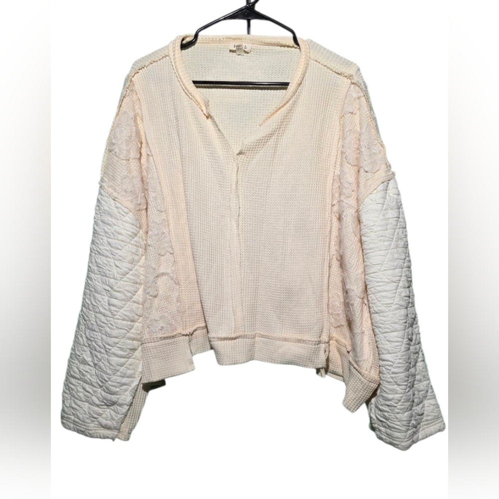 POL Cream & White Mixed-Media Crewneck Sweater